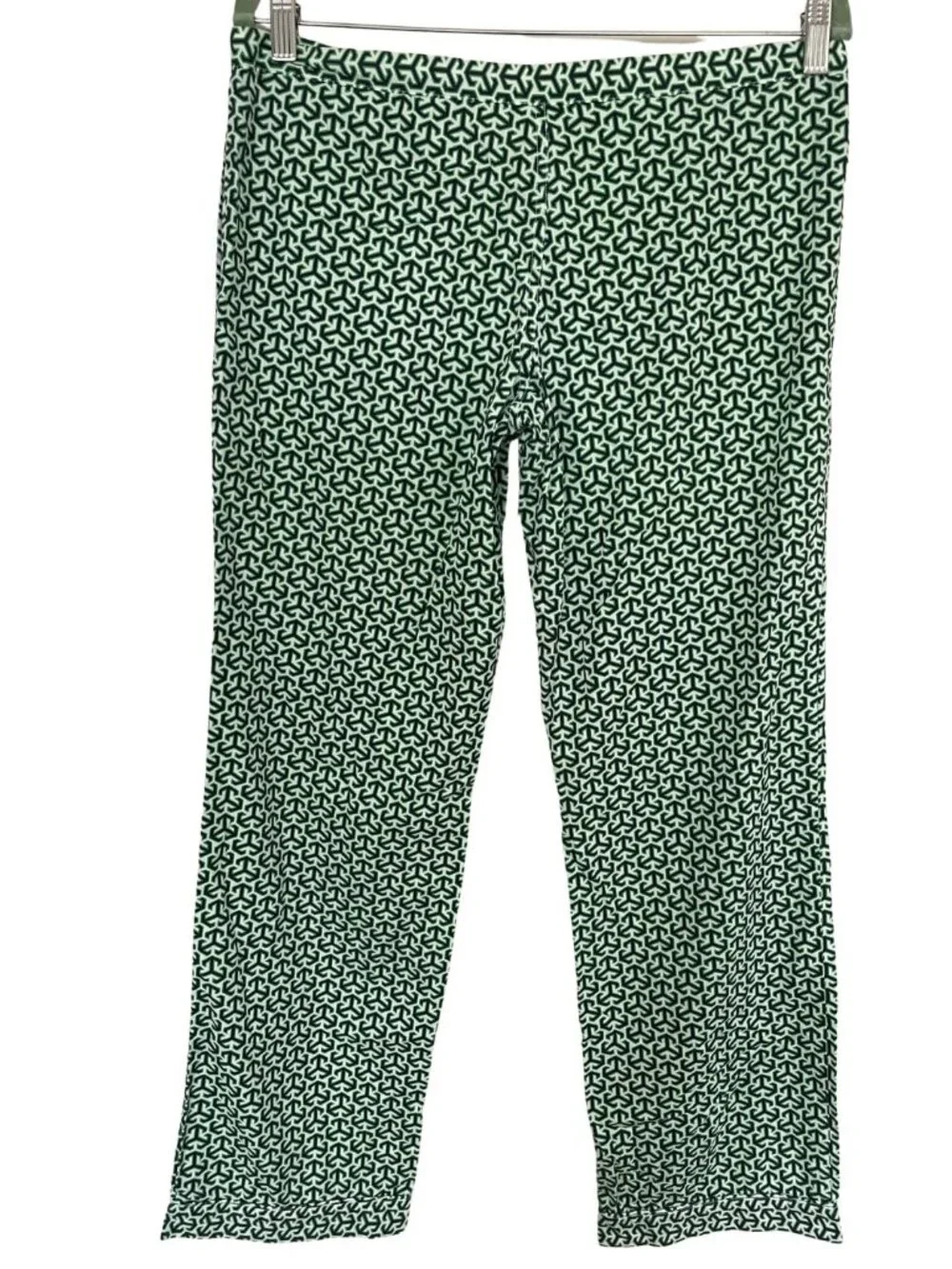 Tory Burch Pajama Lounge Pant Sz S Green White Geometric Print 100% Cotton